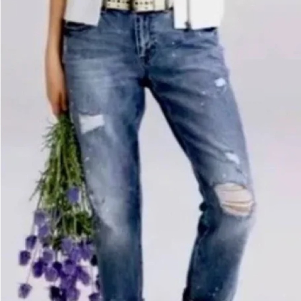 CAbi Distressed Flare Jeans in Blue